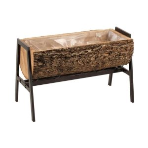 FLOWERPOT ON FOOT HALF TRUNK PAULOWNIA WOOD/IRON NATURAL/BLACK LARGE