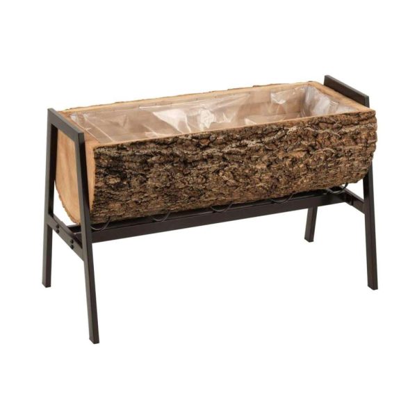 FLOWERPOT ON FOOT HALF TRUNK PAULOWNIA WOOD/IRON NATURAL/BLACK LARGE
