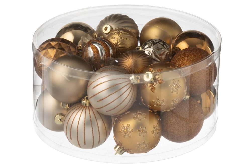 BOX OF 30 CHRISTMAS BAUBLE PLASTIC BROWN