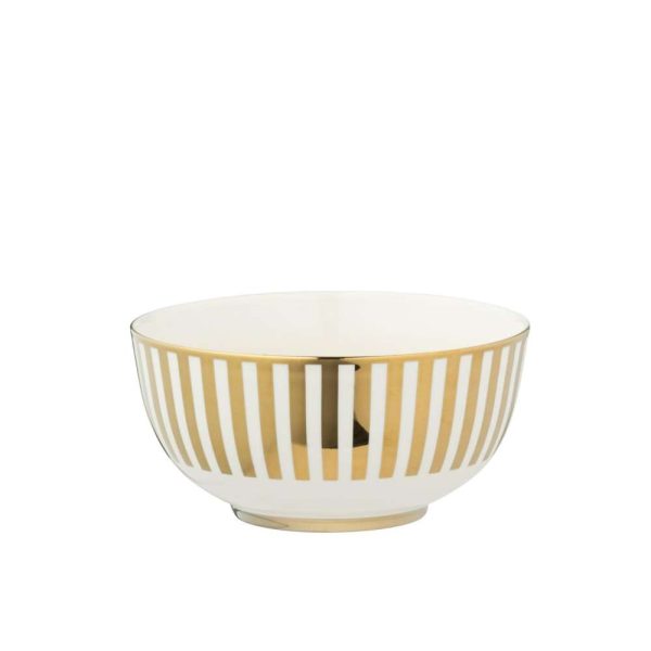 BOX OF 2 BOWL STRIPED PORCELAIN GOLD COLORED/WHITE