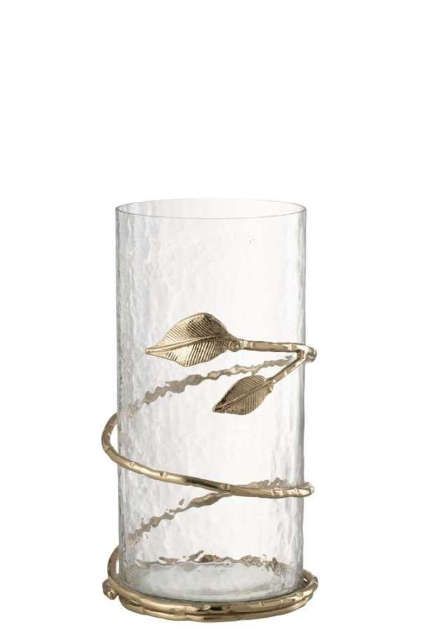 VASE LEAF SHORT GLASS/IRON TRANSPARENT/GOLD