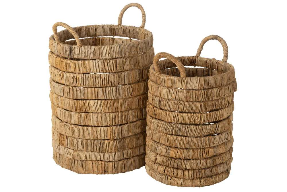 SET OF 2 BASKETS CYLINDER WATER HYACINTHE NATURAL