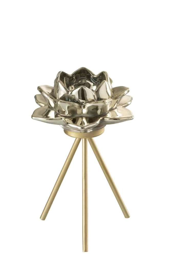 TEALIGHT HOLDER ON FOOT FLOWER GLASS GREY SMALL