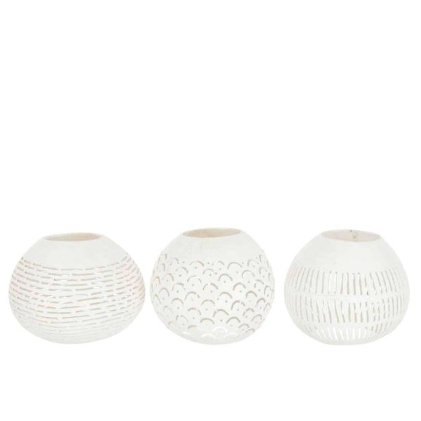 TEALIGHT HOLDER COCONUT LINES WHITE ASSORTMENT OF 3