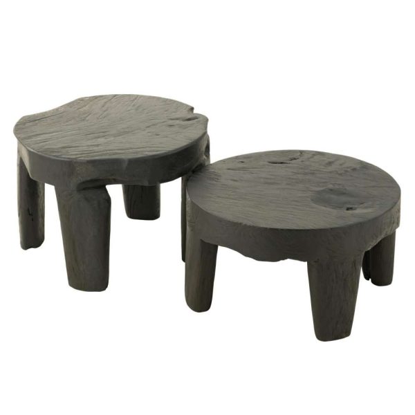 S/2 TABLE ROUND TEAK WOOD BLACK