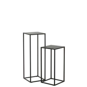 SET OF 2 SIDE TABLES SQUARE METAL BLACK
