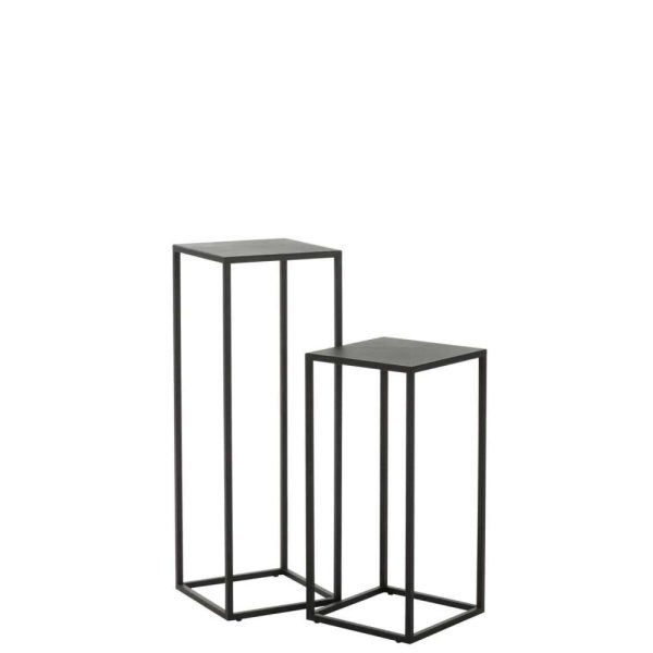 SET OF 2 SIDE TABLES SQUARE METAL BLACK