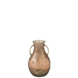 VASE BOTTLE WITH 2HANDLE GLASS ANTIQUE PINK