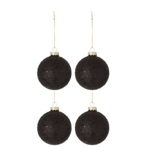 BOX OF 4 CHRISTMAS BAUBLES STARS GLASS BLACK MEDIUM