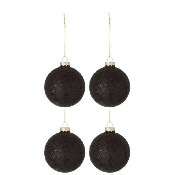 BOX OF 4 CHRISTMAS BAUBLES STARS GLASS BLACK MEDIUM