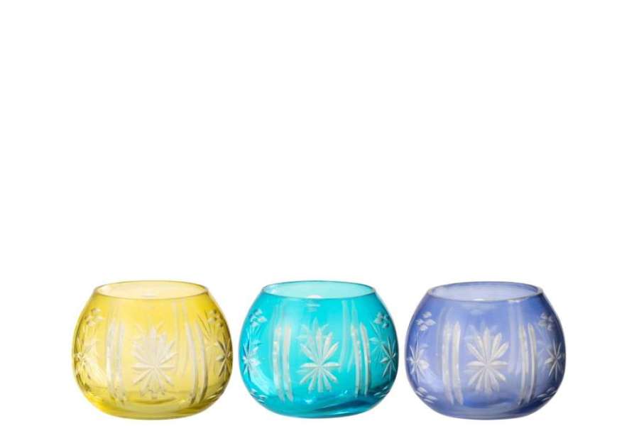 TEALIGHT HOLDER TARIFA ROUND GLASS MIX ASSORTMENT OF 3