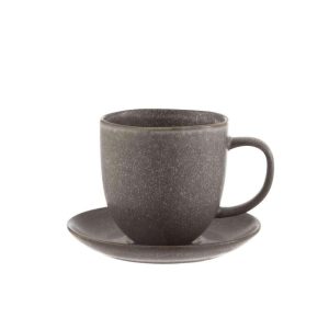 MUG+COASTER LOUISE CERAMIC BROWN