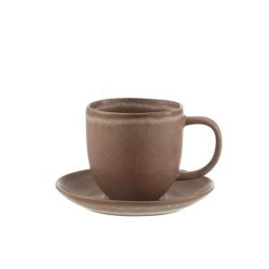 MUG+COASTER LOUISE CERAMIC COGNAC