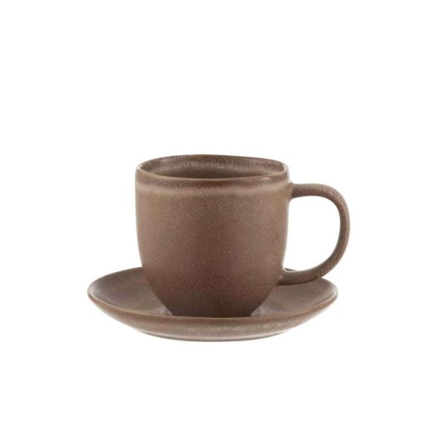 MUG+COASTER LOUISE CERAMIC COGNAC