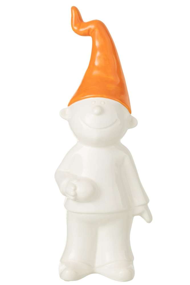 GNOME STANDING FAIENCE WHITE/ORANGE LARGE
