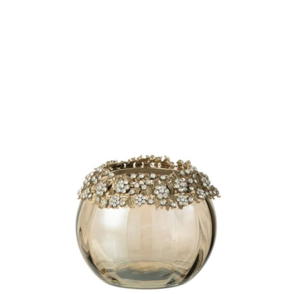 TEALIGHT HOLDER VOLVE METAL/GLASS GOLD/BRONZE MEDIUM
