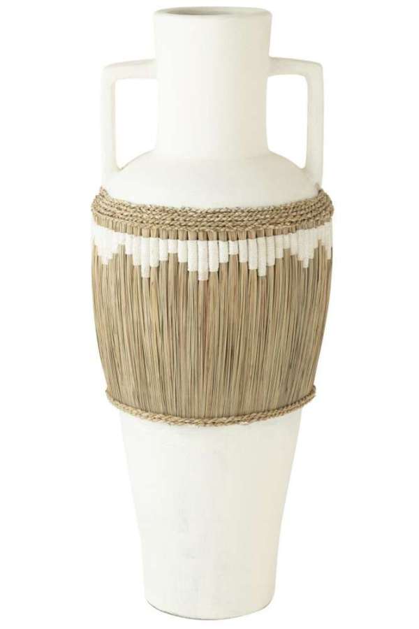 VASE PATTERN+HANDLES TERRACOTA/SEAGRASS WHITE/NATURAL