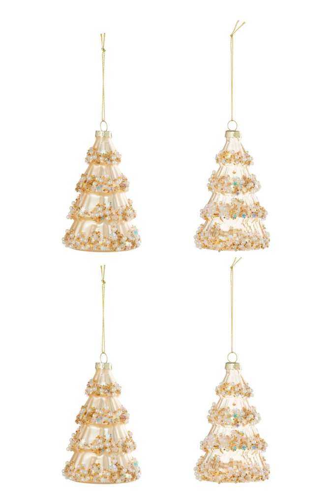 BOX OF 4 HANGER TREE + BEADS GLASS GOLD COLORED