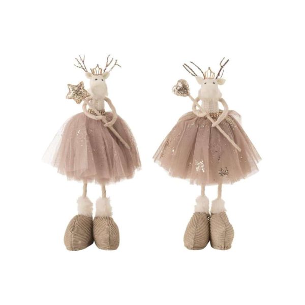 REINDEER STAR/HEART STANDING TEXTILE BEIGE MIX ASSORTMENT OF 2