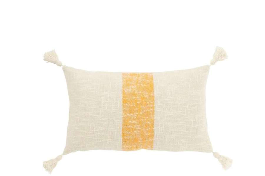CUSHION RECTANGLE STRIPES+TASSELS COTTON WHITE/ORANGE