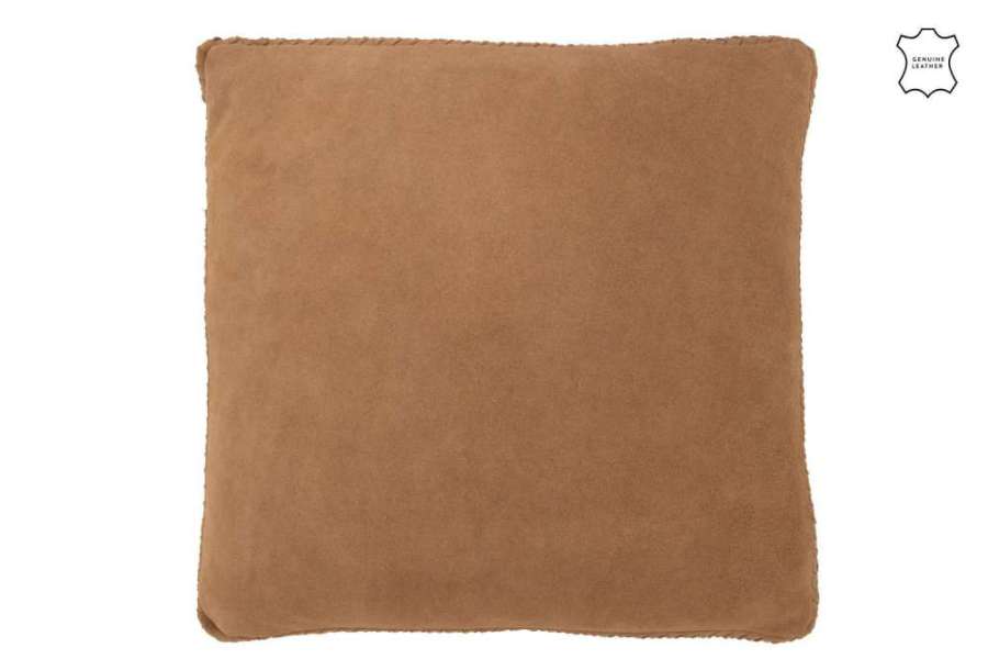 CUSHION WOVEN LEATHER CAMEL