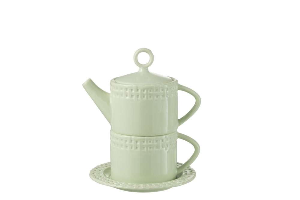 TEA POT AND TEA CUP CERAMIC GREEN