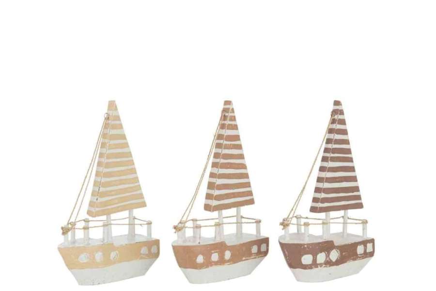BOAT DECORATION ALBASIA WOOD BROWN/WHITE LARGE ASSORTMENT OF 3
