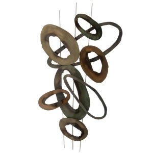 WALL DECO OVALS STRIPES METAL BROWN/GREEN SMALL