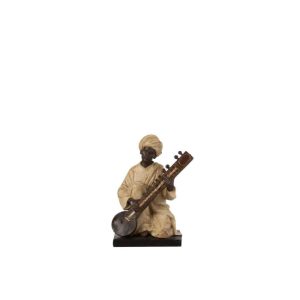 INDIAN FIGURE WITH MUSIC INSTRUMENT POLY BEIGE/BROWN