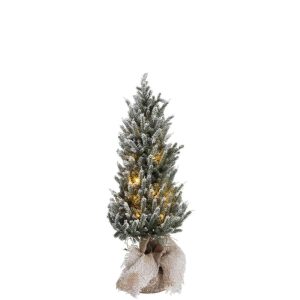 CHRISTMAS TREE+LED+POT JUTE PLASTIC SNOWY GREEN MEDIUM