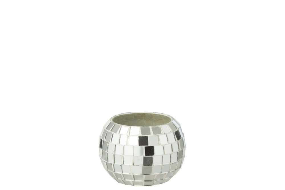 TEALIGHT HOLDER BALL MOSAIC GLASS SILVER COLORED