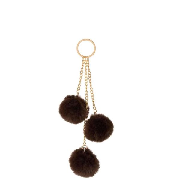 KEYCHAIN 3 BALLS TEXTILE BROWN