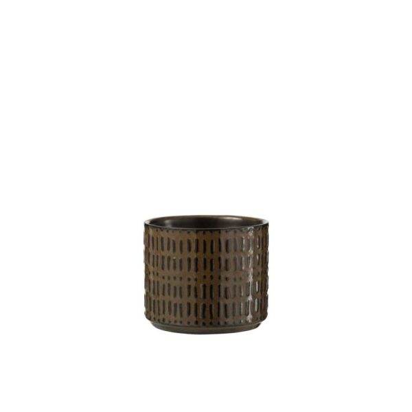 FLOWERPOT STRIPE CERAMIC BLACK/BROWN SMALL
