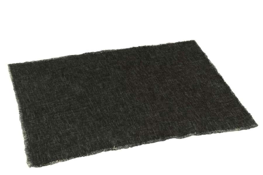 PLACEMAT RECTANGLE+FRAYED EDGES LINEN/COTTON BLACK