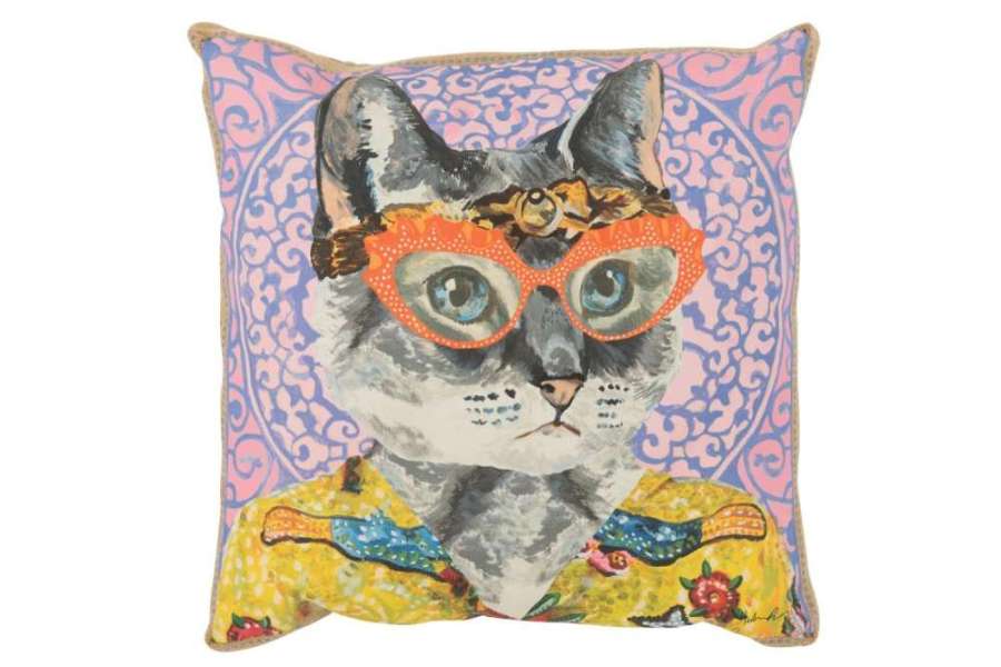 PILLOW CAT POPART POLYESTER/LINEN MIX