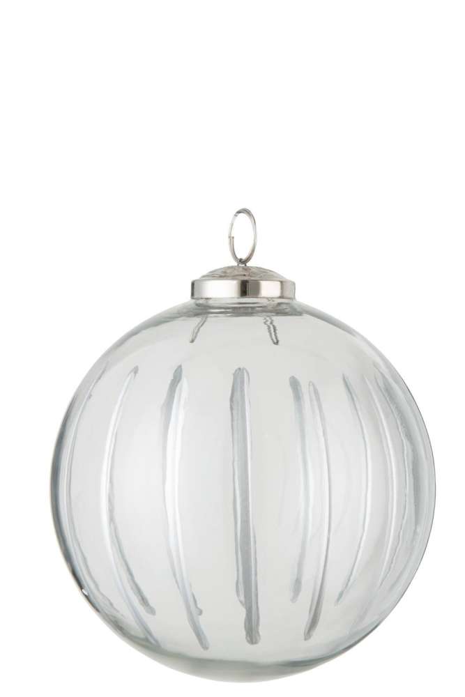 CHRISTMAS BAUBLE STRIPE GLASS TRANSPARENT/SILVER LARGE