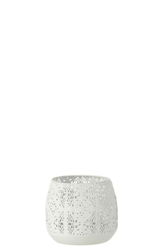 TEALIGHT HOLDER ROUND EASTERN METAL/GLASS WHITE MEDIUM