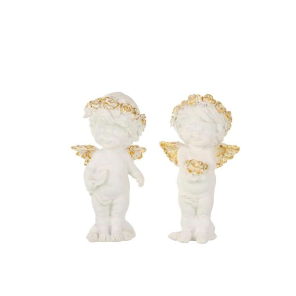 ANGEL STANDING POLY WHITE/GOLD LARGE ASSORTMENT OF 2