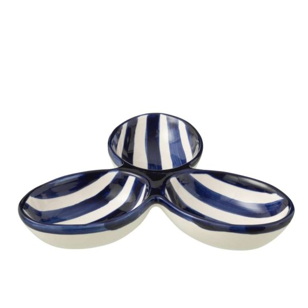 APERO DISH GRANADA STRIPES CLOVER CERAMIC WHITE/COBALTO BLUE
