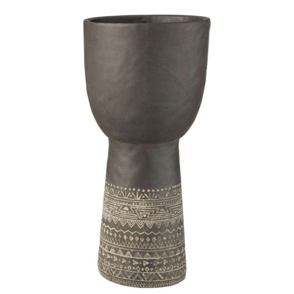 JAR HOLE DECORATION ETHNIC CEMENT GREY LARGE