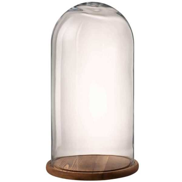 BELL JAR ROUND WOOD/GLASS TRANSPARENT/DARK BROWN LARGE