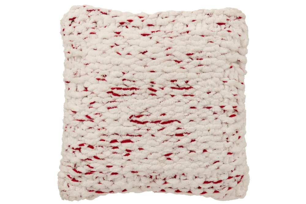 CUSHION KNITTED POLYESTER WHITE/CHRISTMAS RED