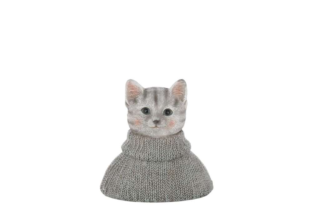 CAT BUST SWEATER POLYRESIN GREY BLUE/WHITE