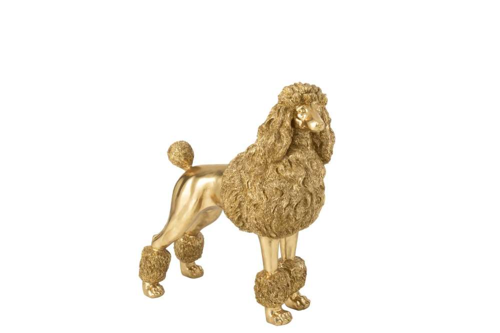 POODLE STANDING POLYRESIN GOLD COLORED LARGE
