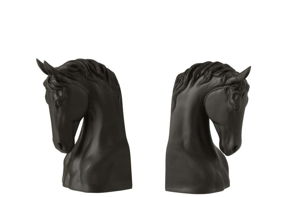 SET OF 2 BOOKEND HORSE POLYRESIN BLACK