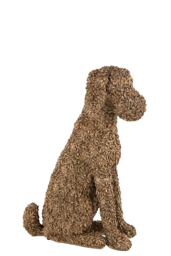 DOG RELIEF SITTING POLYRESIN GOLD COLORED