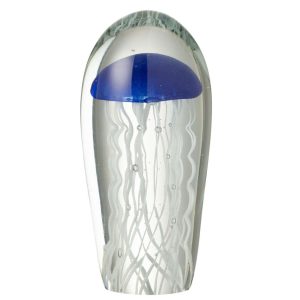 PAPERWEIGHT CALYPSO OVAL GLASS TRANSPARENT/DARK BLUE LARGE