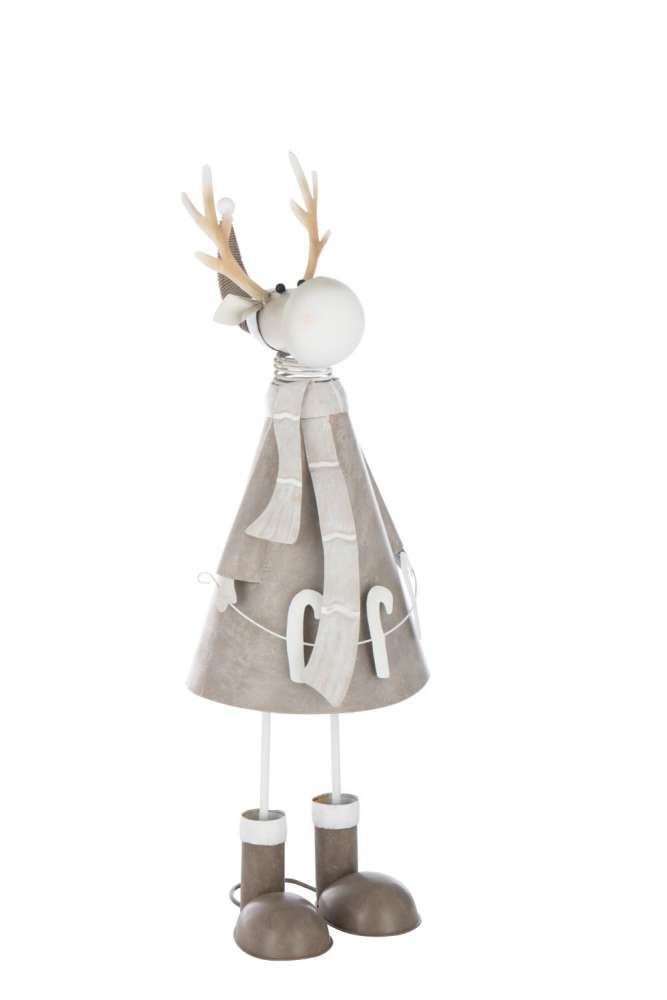 REINDEER CANDY CANE METAL GREIGE LARGE
