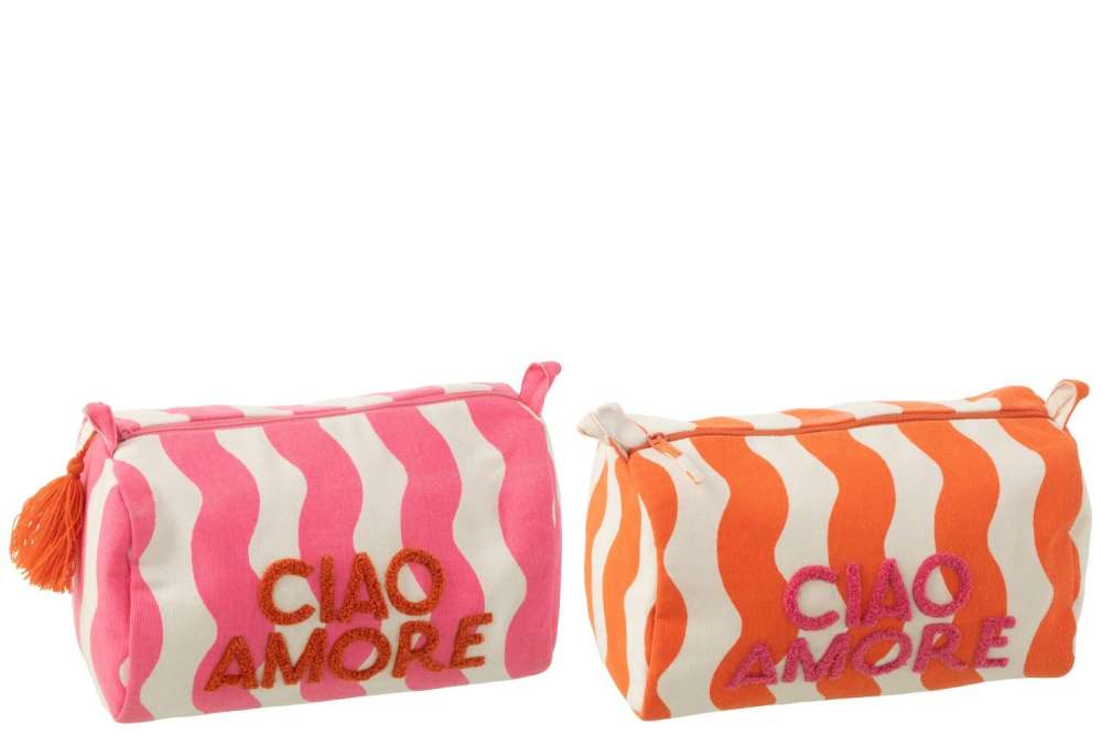 TOILET BAG CIAO AMORE COTTON PINK/ORANGE ASSORTMENT OF 2