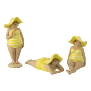BEACH LADY HAT POLYRESIN YELLOW ASSORTMENT OF 3